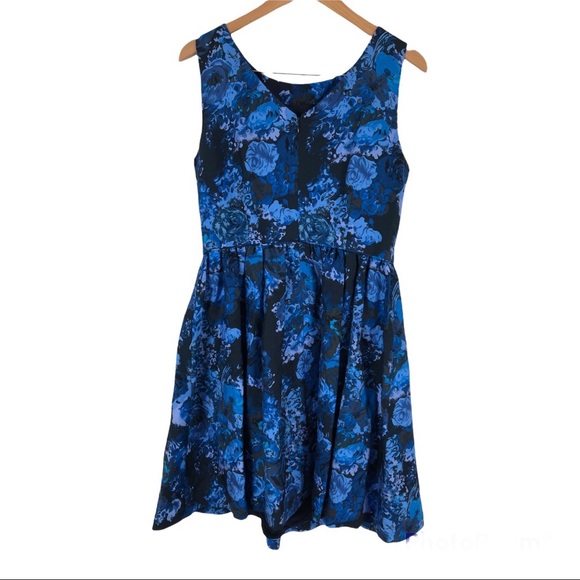 Boden Blue Floral Cocktail Bow Fit and Flare Silk Wool Blend Dress Size 10 R - Picture 4 of 12